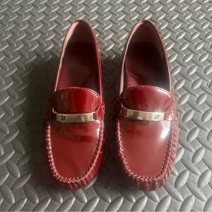 Ralph Lauren Wine Patent Leather Slip On Loafers Silver Hardware 5.5